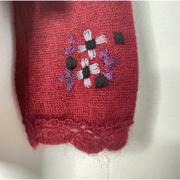 Mohair Wool Floral Embroidered Sweater Sz L Red Cottagecore Romantic Vintage Y2K - Picture 4 of 8